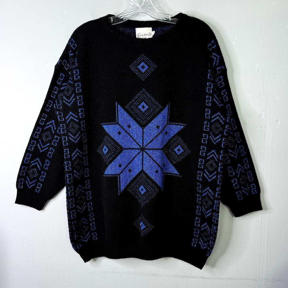 Vintage 80's Ellen-D Kollection Metallic Blue Snowflake Sweater Women's Size L